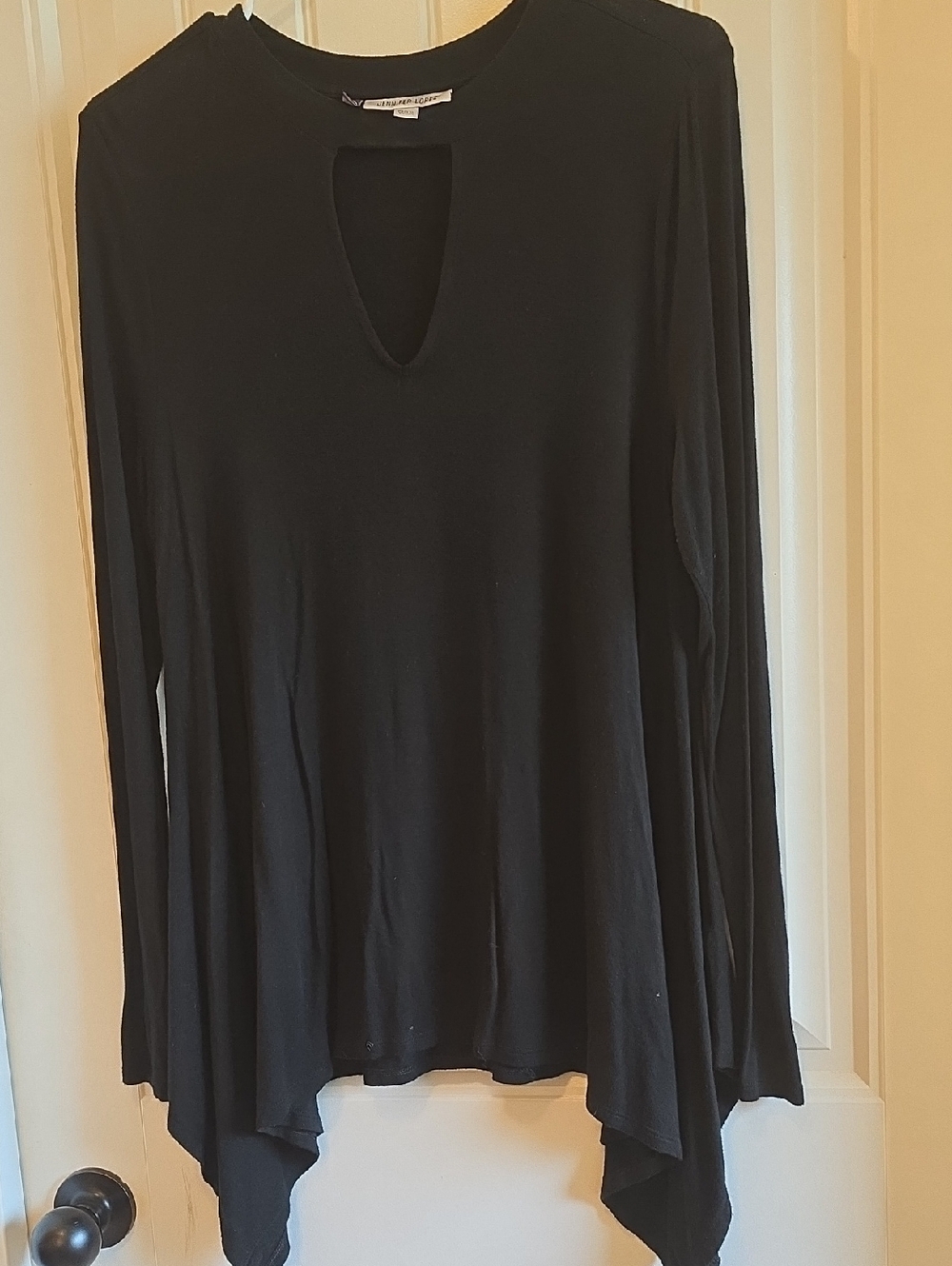 Jennifer Lopez Black Long Sleeve Keyhole Asymmetrical Tunic